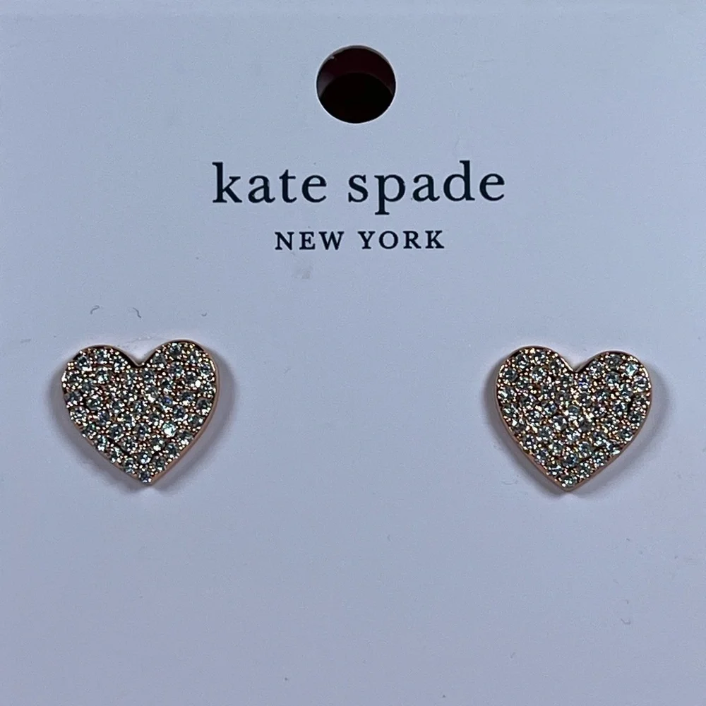 Kate Spade Cubic Zirconia Rose Gold Plated Heart Push Back Stud Earrings - Picture 2 of 7